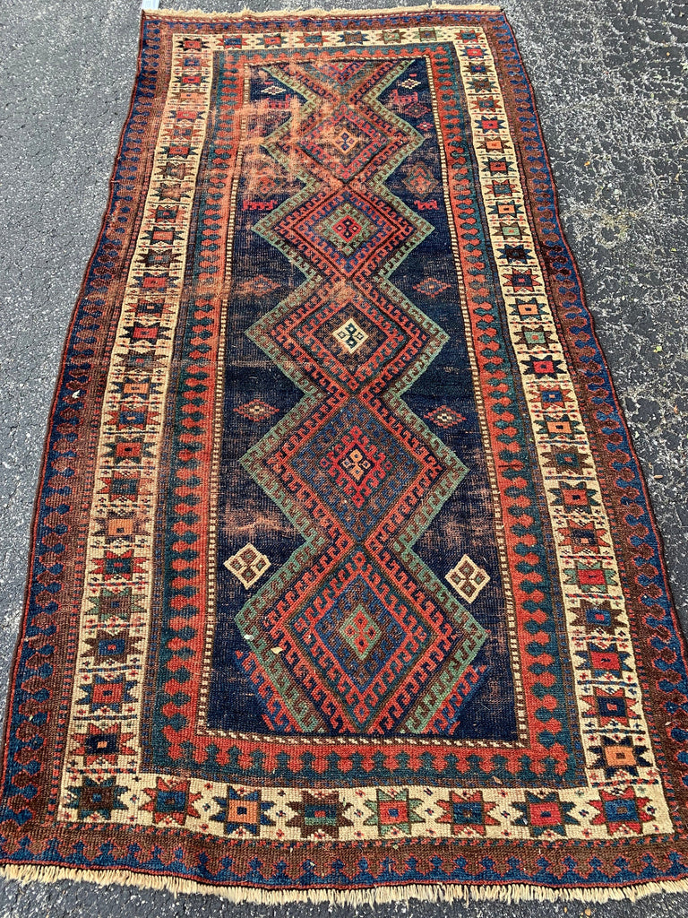 Jommi | 4.5 x 8.11 | Mesmerizing Geometric Antique Tribal Rug Wide Runner