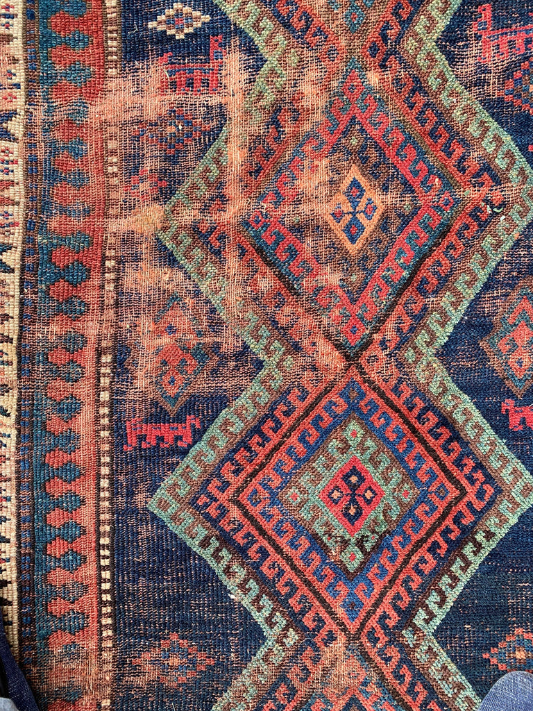 Jommi | 4.5 x 8.11 | Mesmerizing Geometric Antique Tribal Rug Wide Runner