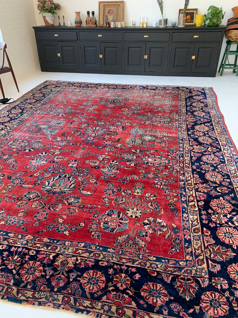 SOLD | 10 x 13 | Splendid Antique Botanical Meets Nomad rug | Antique rug
