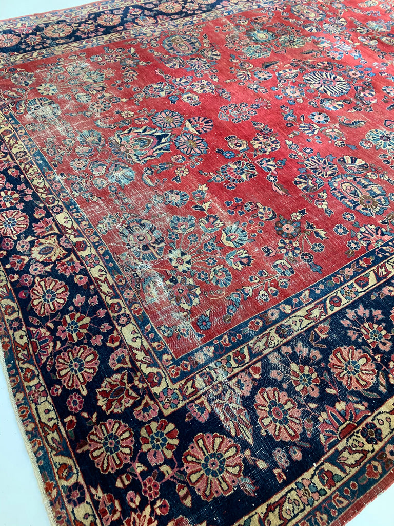 SOLD | 10 x 13 | Splendid Antique Botanical Meets Nomad rug | Antique rug