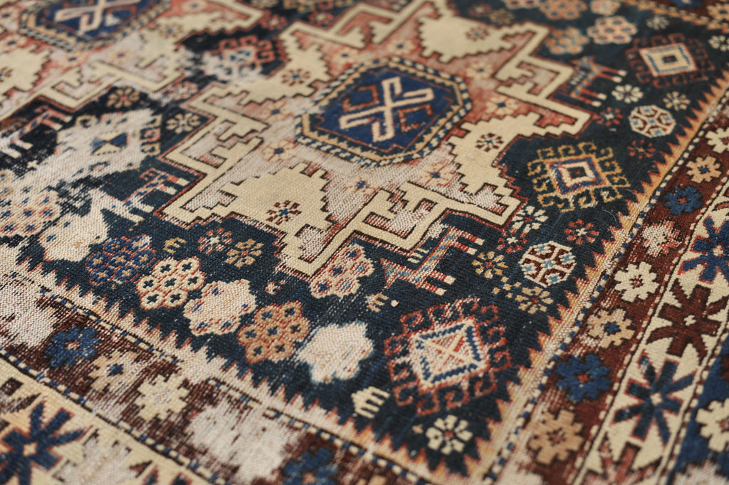 3.9 x 4.8 | Incredible Distressed Antique Caucasian Rug | Caleb
