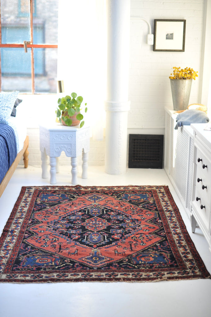 4.8 x 5.9 | Fantastic Deep WATERMELON Squarish Tribal Antique Rug | Leon