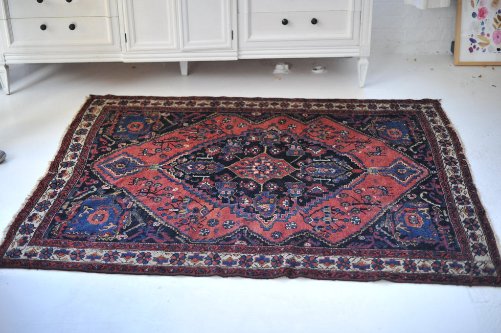 4.8 x 5.9 | Fantastic Deep WATERMELON Squarish Tribal Antique Rug | Leon