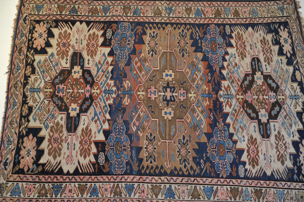 3.9 x 4.5 | High-End Antique Masterpiece Navy an Camel Caucasian Zewja Kuba Rug | Zollie