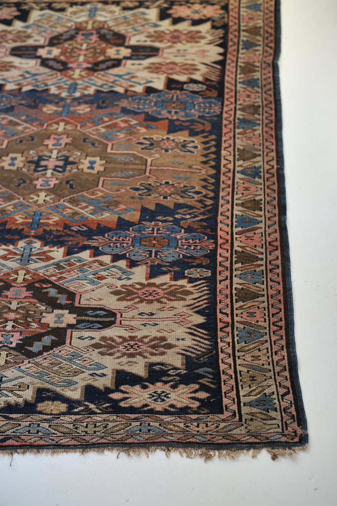 3.9 x 4.5 | High-End Antique Masterpiece Navy an Camel Caucasian Zewja Kuba Rug | Zollie