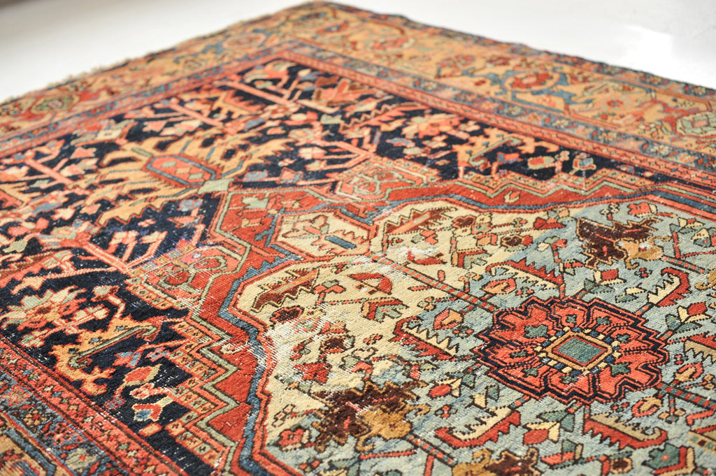GORGEOUS Antique Heriz Rug | Rare Camel Navy Combo with Unique Medallion | 6.8 x 10.5