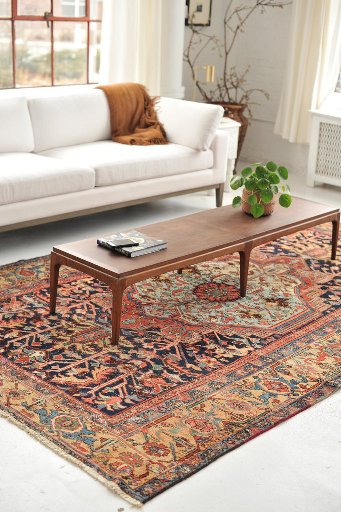 GORGEOUS Antique Heriz Rug | Rare Camel Navy Combo with Unique Medallion | 6.8 x 10.5