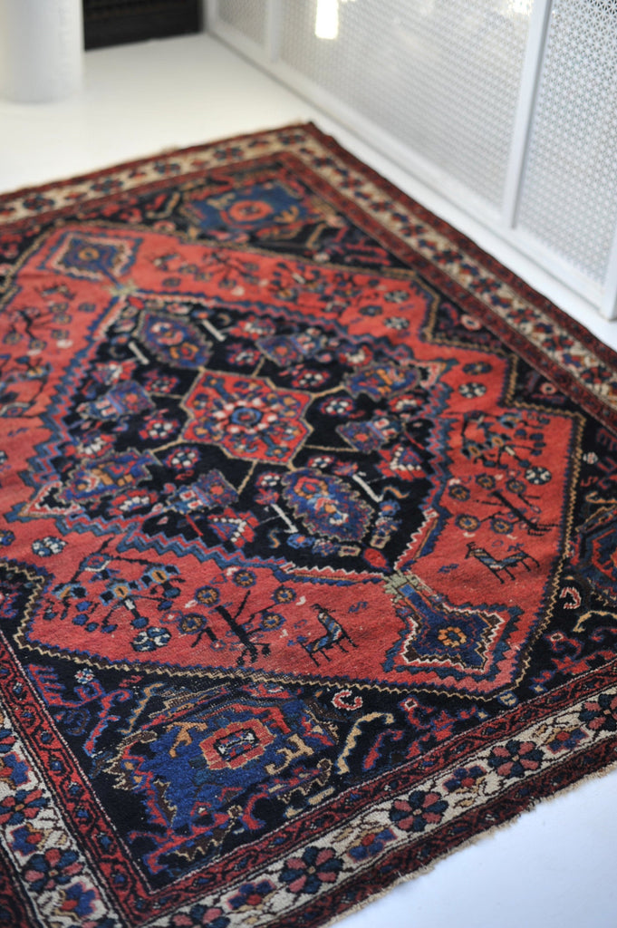 4.8 x 5.9 | Fantastic Deep WATERMELON Squarish Tribal Antique Rug | Leon