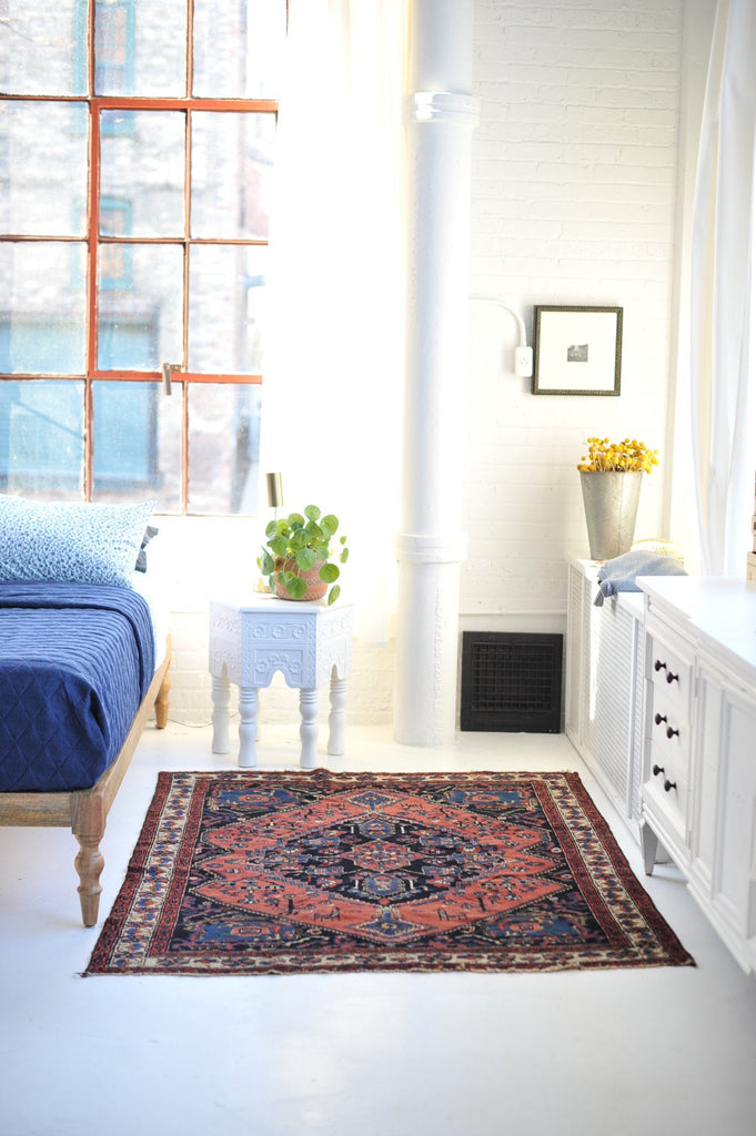 4.8 x 5.9 | Fantastic Deep WATERMELON Squarish Tribal Antique Rug | Leon