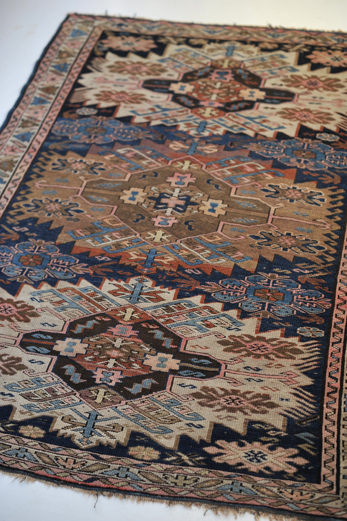 3.9 x 4.5 | High-End Antique Masterpiece Navy an Camel Caucasian Zewja Kuba Rug | Zollie