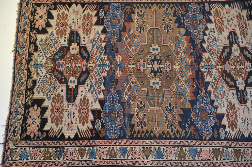 3.9 x 4.5 | High-End Antique Masterpiece Navy an Camel Caucasian Zewja Kuba Rug | Zollie