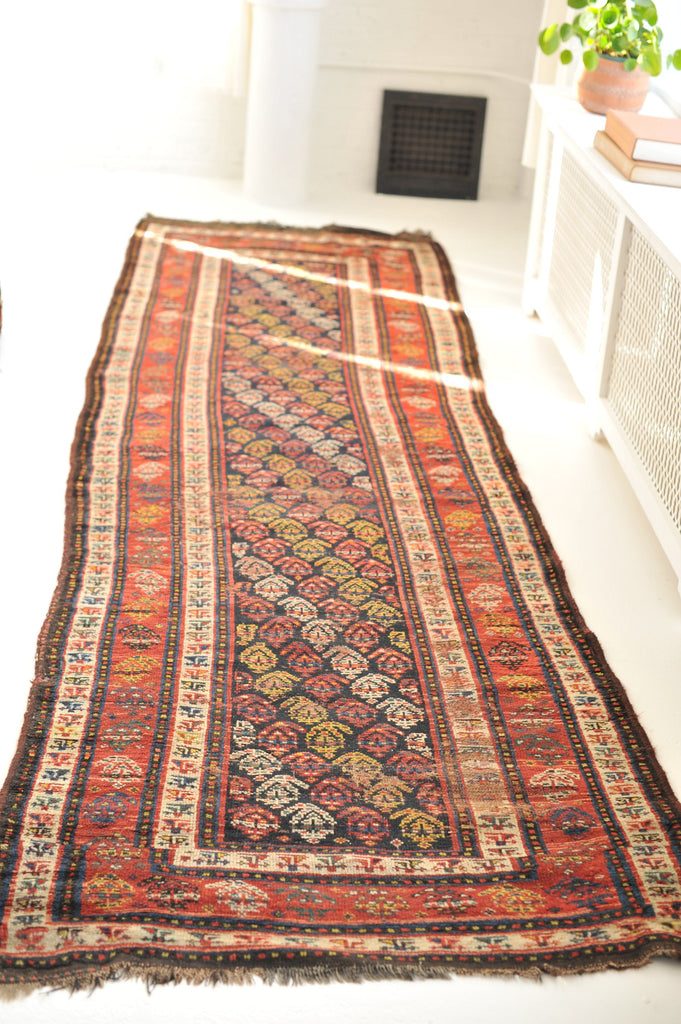 3.6 x 11 | Fantastic Antique Runner with Pretty Boteh Design | Daisy