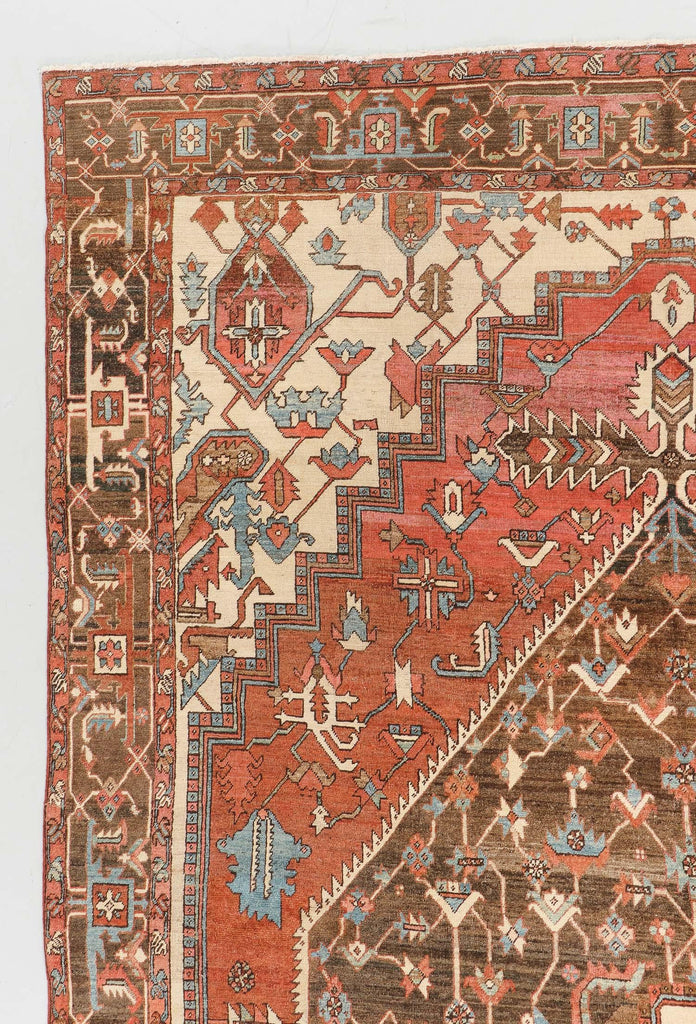 SOLD | MINT CONDITION PALACE SIZE Antique Persian Serapi-Heriz | All-Encompassing Beauty | Rust, Walnut, Midnight Blue, Salmon-Rose, Denim | 11.3 x 15.5