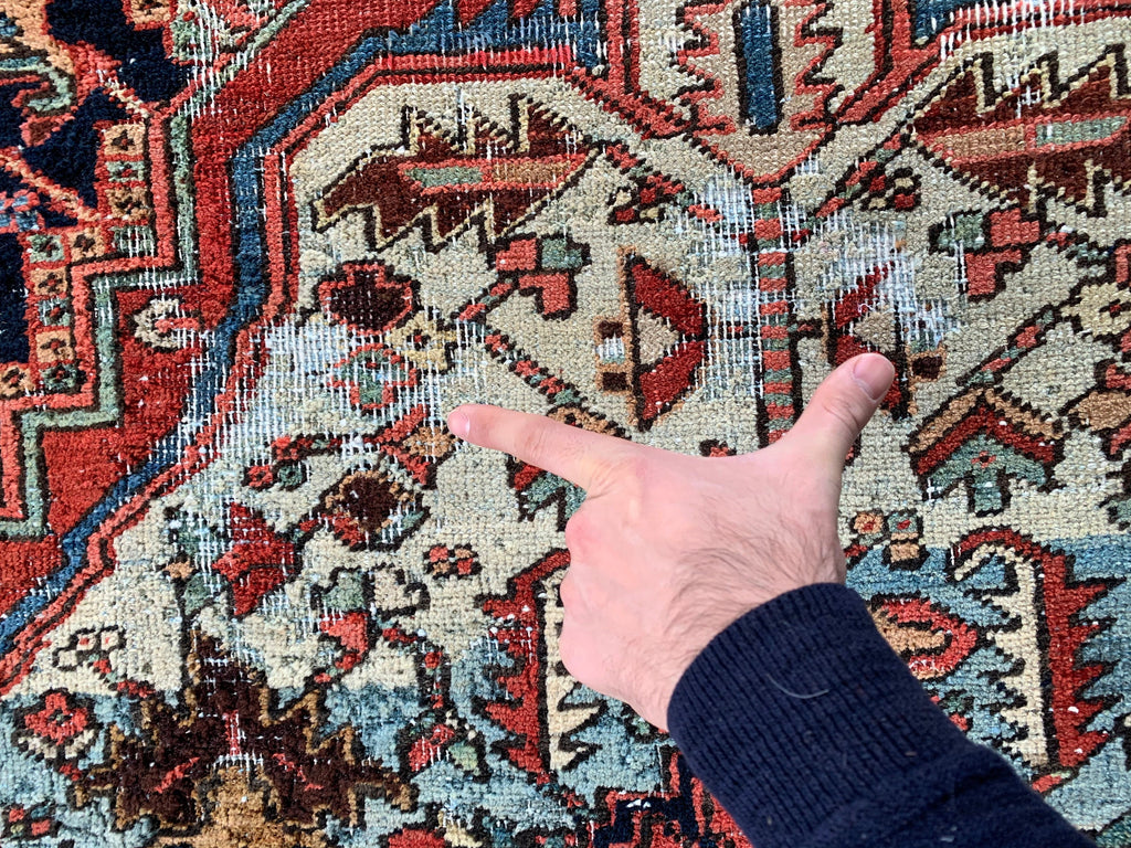 GORGEOUS Antique Heriz Rug | Rare Camel Navy Combo with Unique Medallion | 6.8 x 10.5