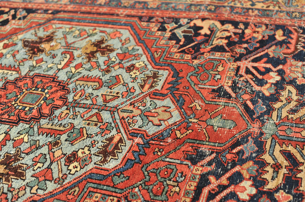 GORGEOUS Antique Heriz Rug | Rare Camel Navy Combo with Unique Medallion | 6.8 x 10.5