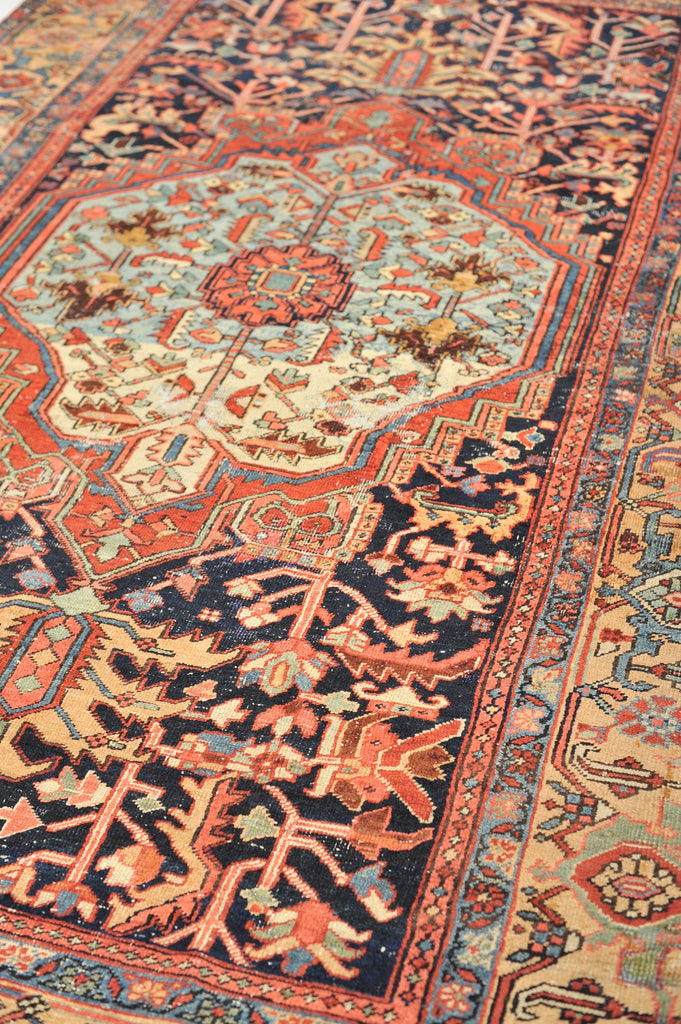 GORGEOUS Antique Heriz Rug | Rare Camel Navy Combo with Unique Medallion | 6.8 x 10.5