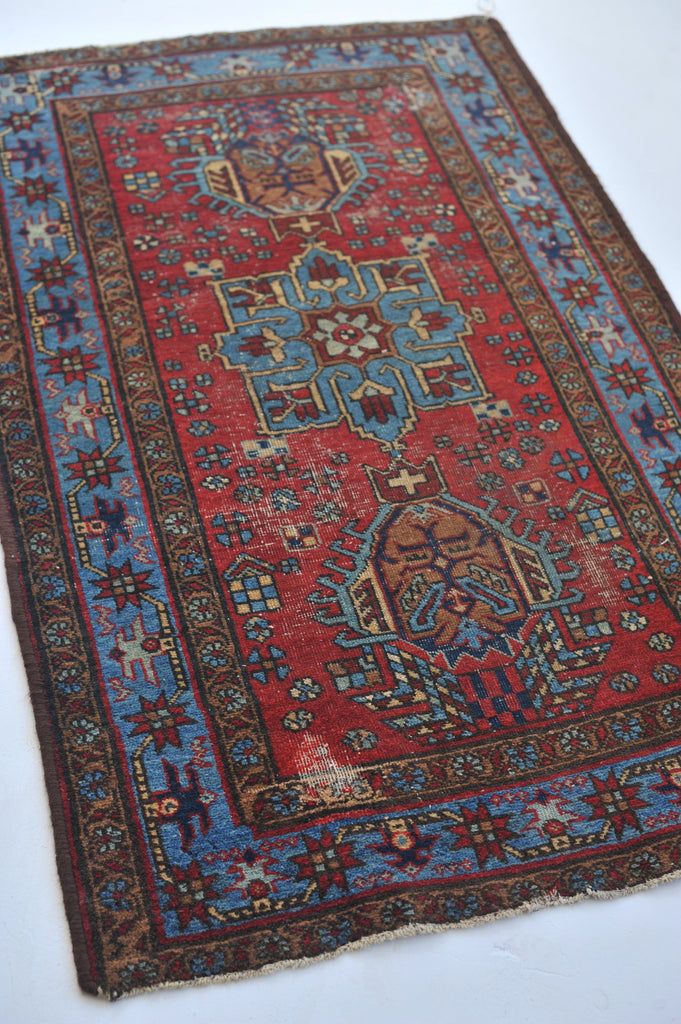 RESERVED FOR MARIA*** 2.11 x 4.7 | Unusual Camel Ice-Blue Tribal Antique rug | Malik