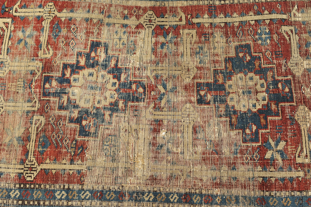 3.8 x 4.3 | Incredible Distressed Old Caucasian Antique rug | William