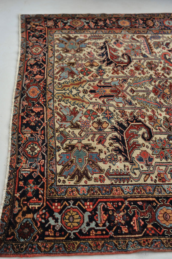 SOLD | Amazing Blooming Jungle in European Size - Vintage Rug | 7.5 x 10.10 | Unusual All-Over Ivory and Cream Tribal Rug