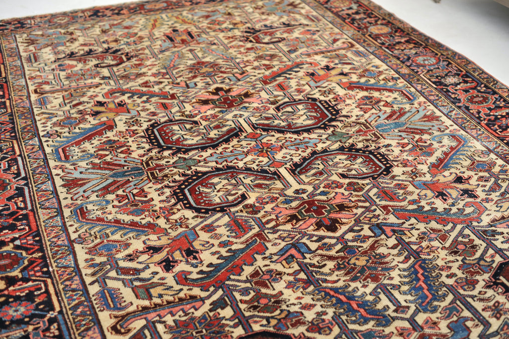 SOLD | Amazing Blooming Jungle in European Size - Vintage Rug | 7.5 x 10.10 | Unusual All-Over Ivory and Cream Tribal Rug