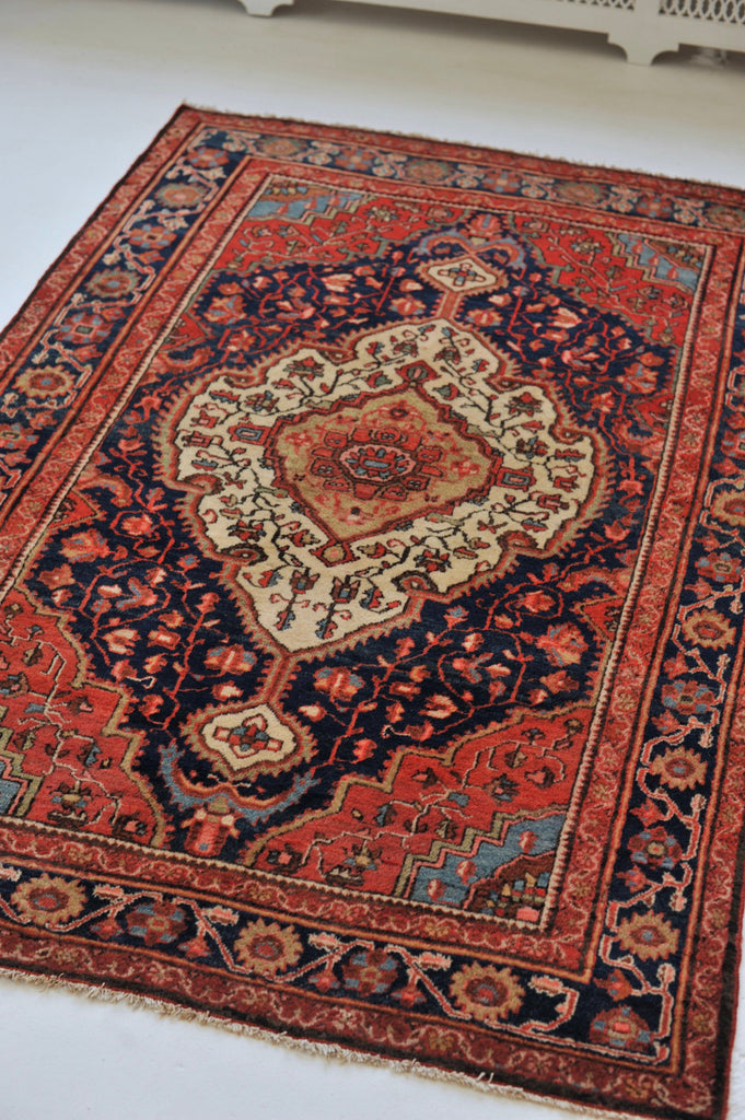 Antique Rug | 4.5 x 6.6 | Rust Pink Navy Beige French Blue BEAUTY