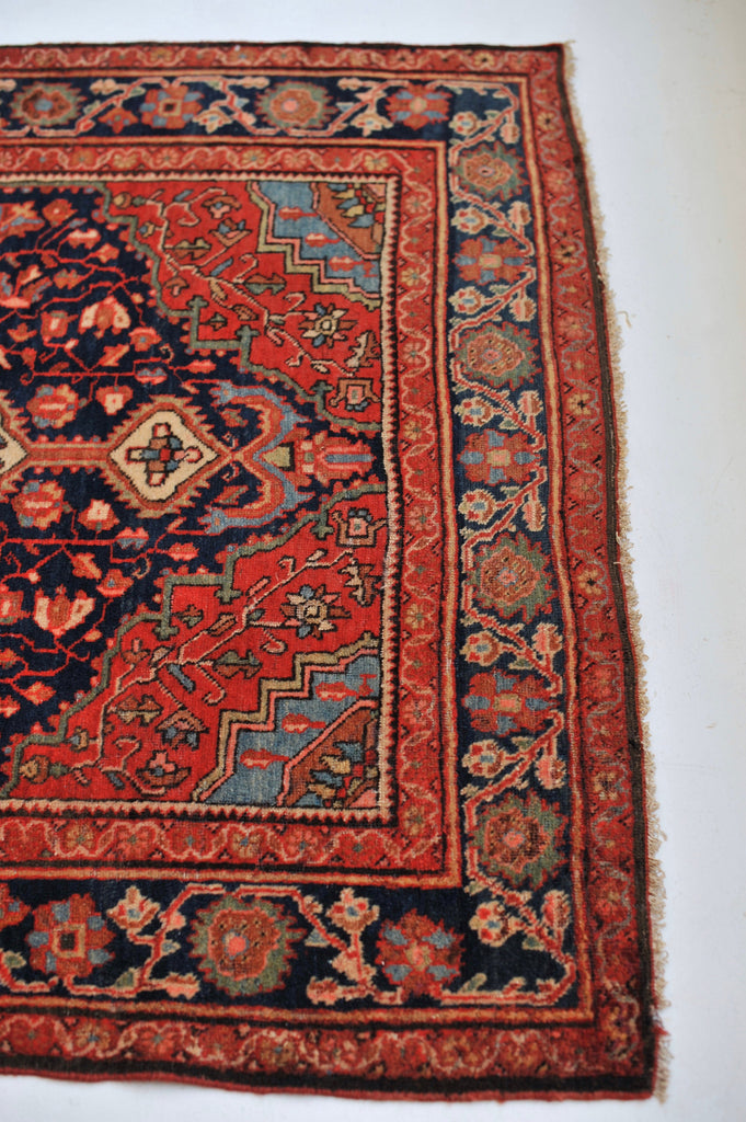 Antique Rug | 4.5 x 6.6 | Rust Pink Navy Beige French Blue BEAUTY