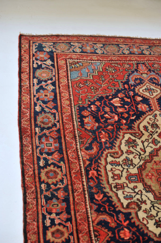 Antique Rug | 4.5 x 6.6 | Rust Pink Navy Beige French Blue BEAUTY