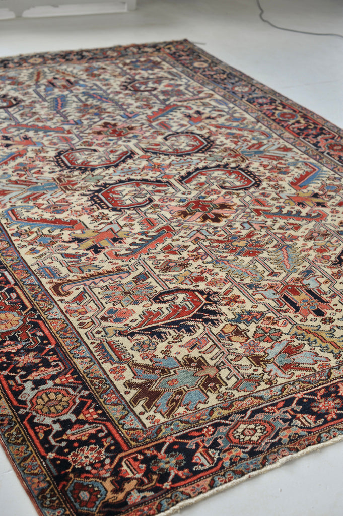 SOLD | Amazing Blooming Jungle in European Size - Vintage Rug | 7.5 x 10.10 | Unusual All-Over Ivory and Cream Tribal Rug