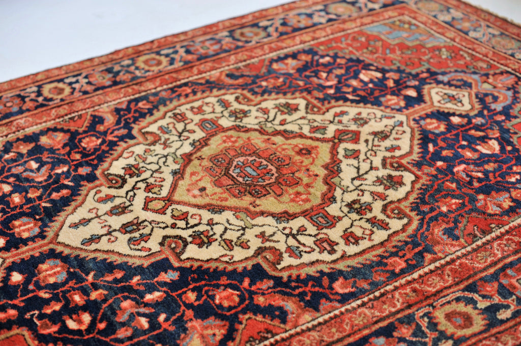 Antique Rug | 4.5 x 6.6 | Rust Pink Navy Beige French Blue BEAUTY