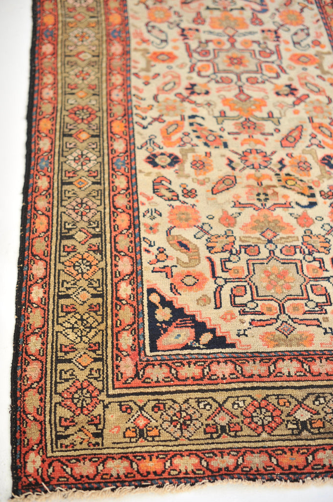 SOLD | GORGEOUS Antique Rug | LONG Ivory/Cream and Tangerine Beauty! Antique Runner | 3.6 x 19.9