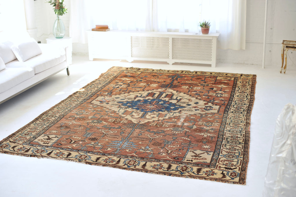 HISTORICAL Antique Bakshayesh Rug | Artistic TRIBAL Beauty with Clay, Umber, Amber hues - True Gem | 9.6 x 13.7