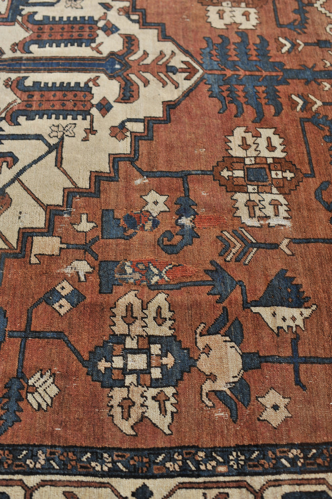 HISTORICAL Antique Bakshayesh Rug | Artistic TRIBAL Beauty with Clay, Umber, Amber hues - True Gem | 9.6 x 13.7
