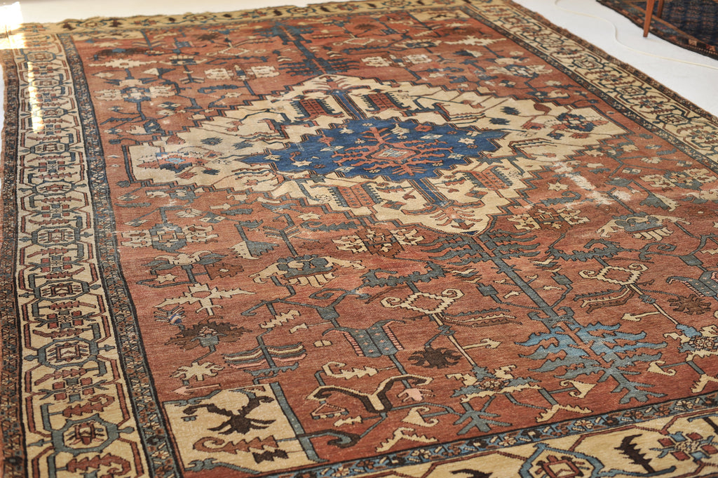 HISTORICAL Antique Bakshayesh Rug | Artistic TRIBAL Beauty with Clay, Umber, Amber hues - True Gem | 9.6 x 13.7