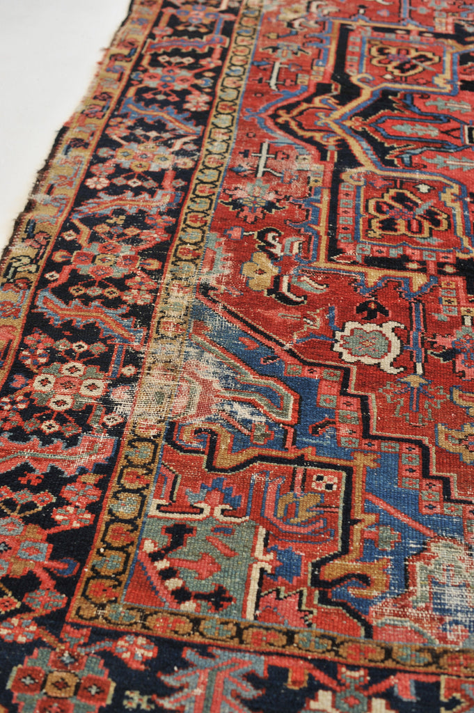 SOLD | Antique Karaja Rug | Old World Charming Mint and Grassy Green Corners with Sky Blue | 7.5 x 11.2