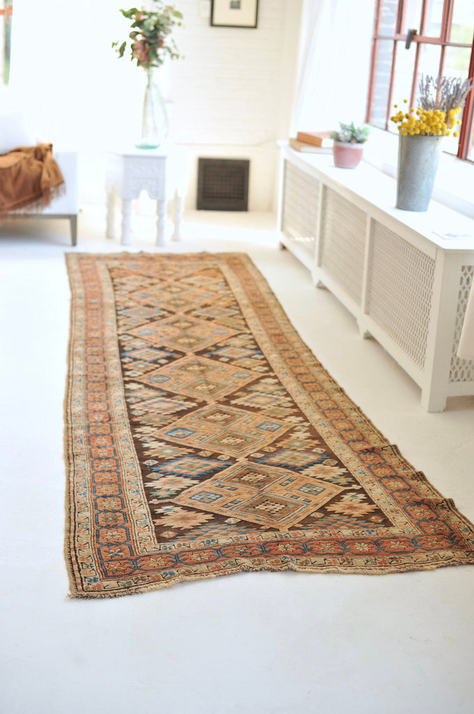 Antique runner | FUNKY Tribal and Geometric Earthy and Beautiful Antique Rug | 3.5 - 3.10 x 11.6|