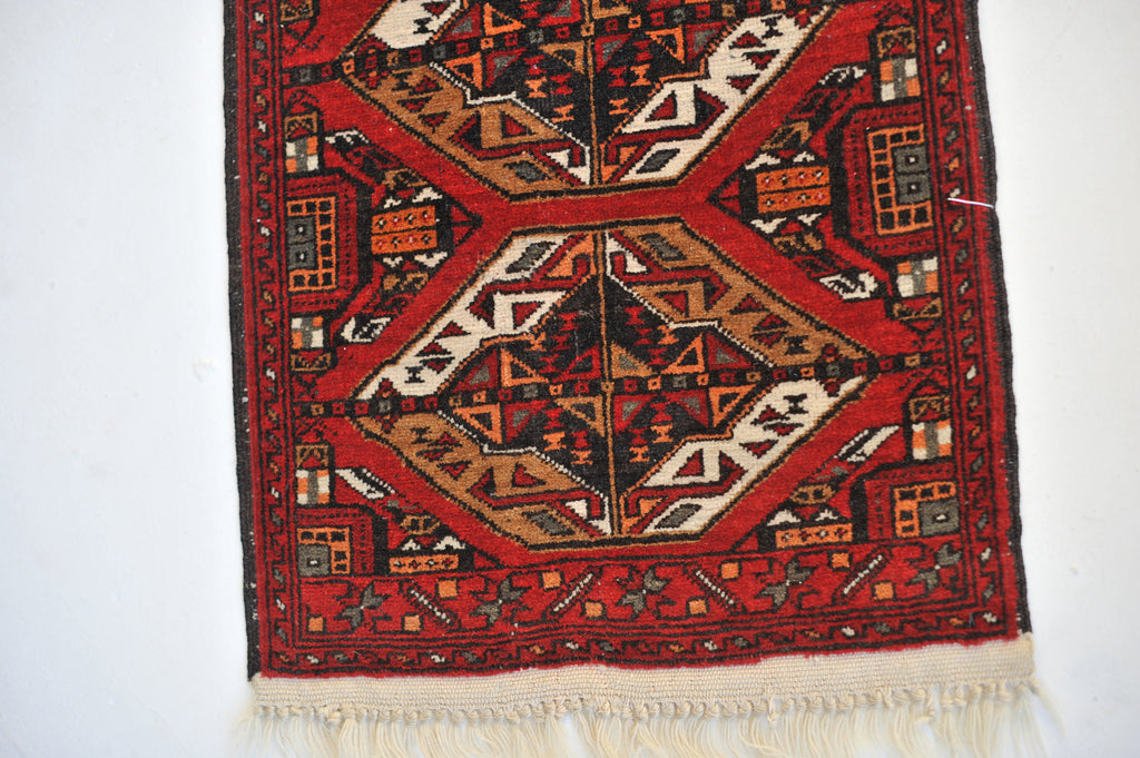 Attractive Small Vintage Rug | Super Handsome Vintage Rug with Red, Black, and Camel | 1.8 x 3.10