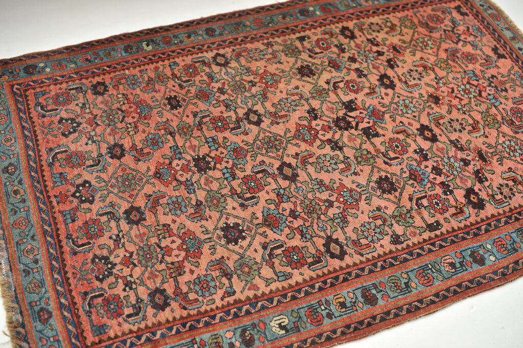 RESERVED FOR CASSANDRA*** Gorgeous Antique Rug | BEAUTIFUL Pinky Watermelon with Ice Blue Water Garden Pattern | 3.9 x 5.3