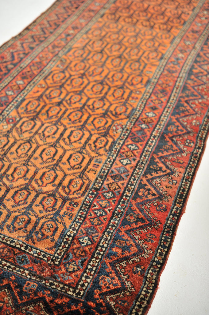 Vintage Rug | Plush Wool Apricot Boteh Design Vintage Runner | 4 x 10.4