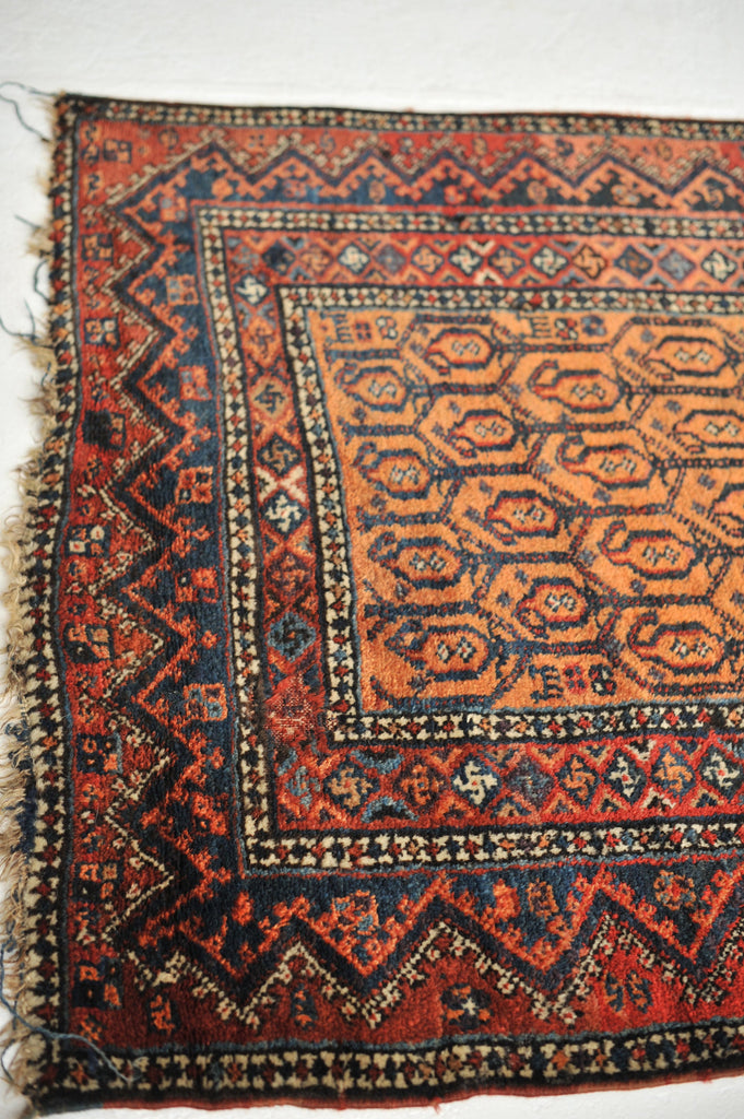 Vintage Rug | Plush Wool Apricot Boteh Design Vintage Runner | 4 x 10.4