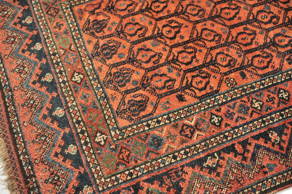 Vintage Rug | Plush Wool Apricot Boteh Design Vintage Runner | 4 x 10.4
