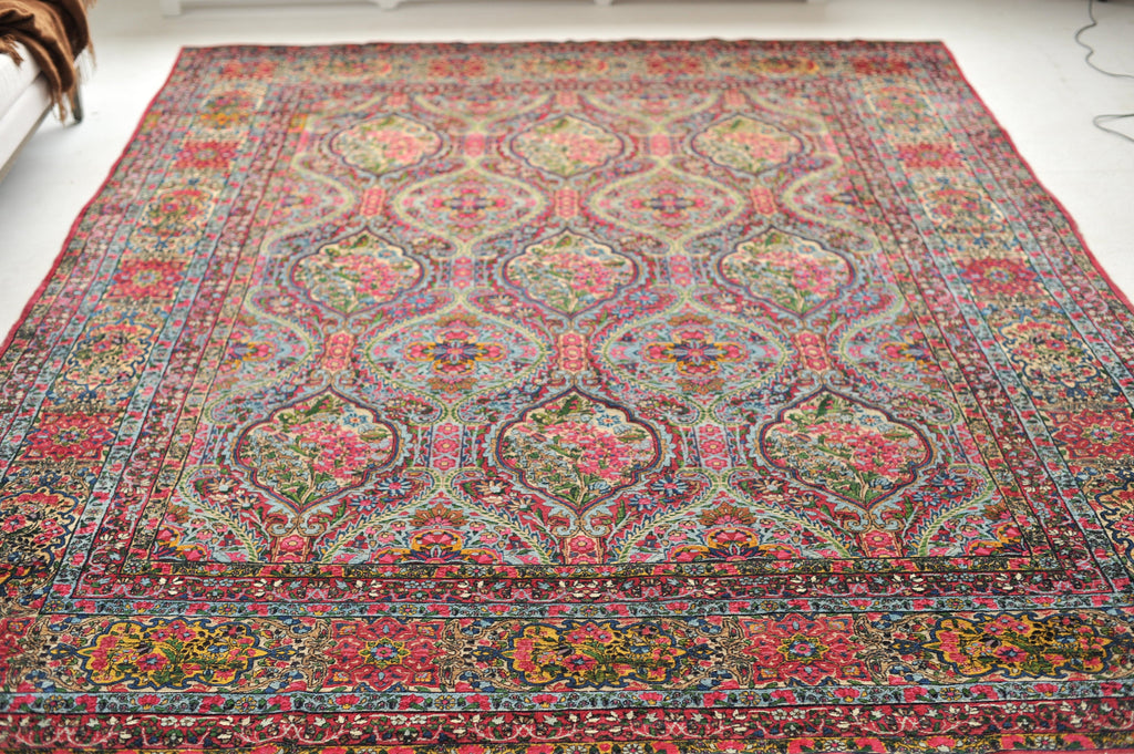 MAGNIFICENT PASTEL HUES Classical Antique Persian Kerman Lavar Carpet | INFINITELY Botanical Antique Elegant Rug | 9.5 x 13