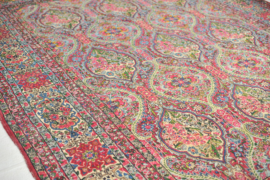 MAGNIFICENT PASTEL HUES Classical Antique Persian Kerman Lavar Carpet | INFINITELY Botanical Antique Elegant Rug | 9.5 x 13