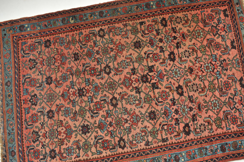 RESERVED FOR CASSANDRA*** Gorgeous Antique Rug | BEAUTIFUL Pinky Watermelon with Ice Blue Water Garden Pattern | 3.9 x 5.3