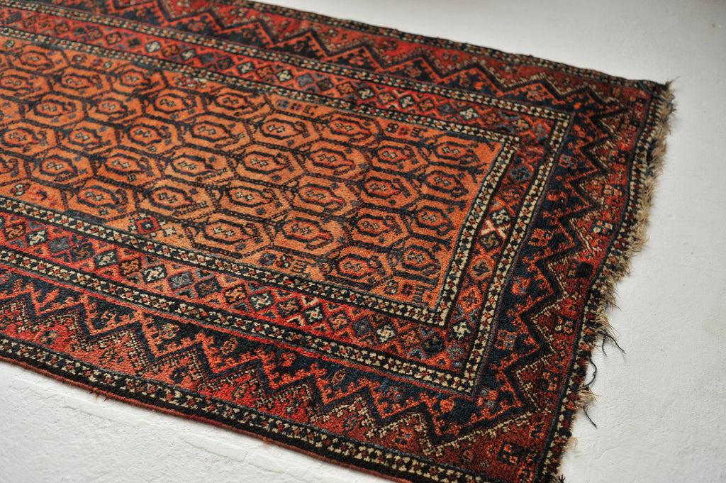 Vintage Rug | Plush Wool Apricot Boteh Design Vintage Runner | 4 x 10.4