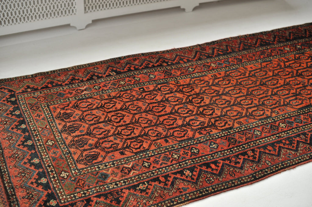 Vintage Rug | Plush Wool Apricot Boteh Design Vintage Runner | 4 x 10.4