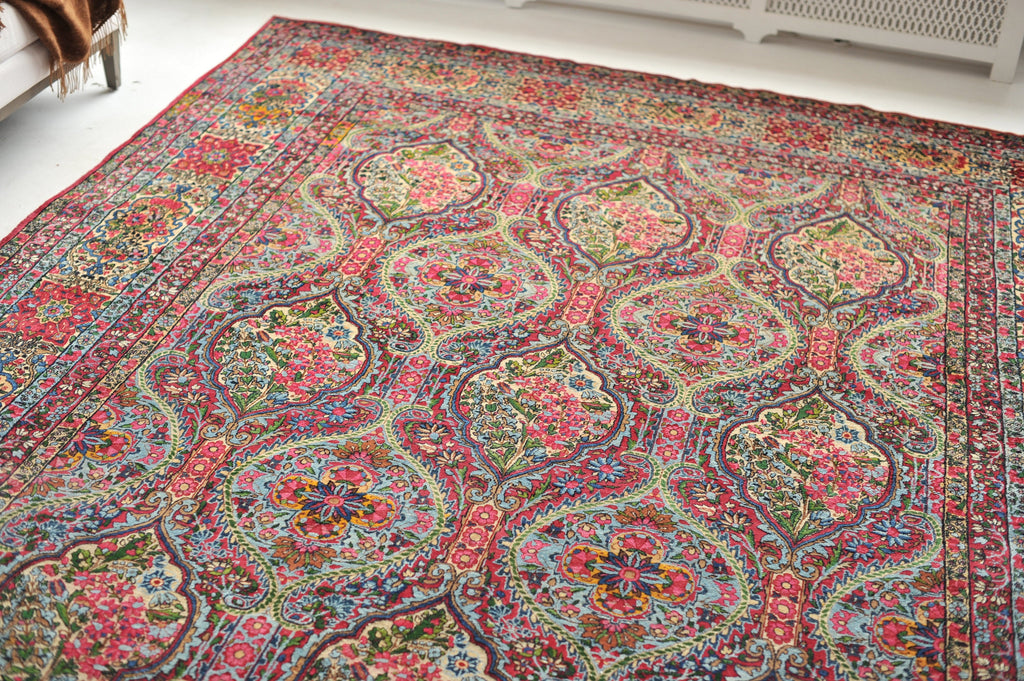 MAGNIFICENT PASTEL HUES Classical Antique Persian Kerman Lavar Carpet | INFINITELY Botanical Antique Elegant Rug | 9.5 x 13