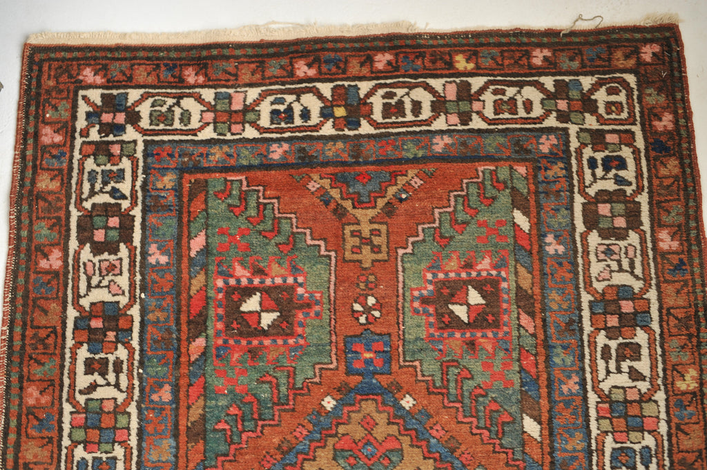 SOLD | TOP 3 Antique Runner | GORGEOUS Clay, Blues, Camel, Espresso, Teal, Green, with Geometric Design 3 x 14.5