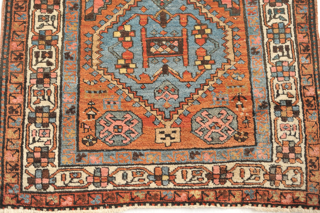 SOLD | TOP 3 Antique Runner | GORGEOUS Clay, Blues, Camel, Espresso, Teal, Green, with Geometric Design 3 x 14.5
