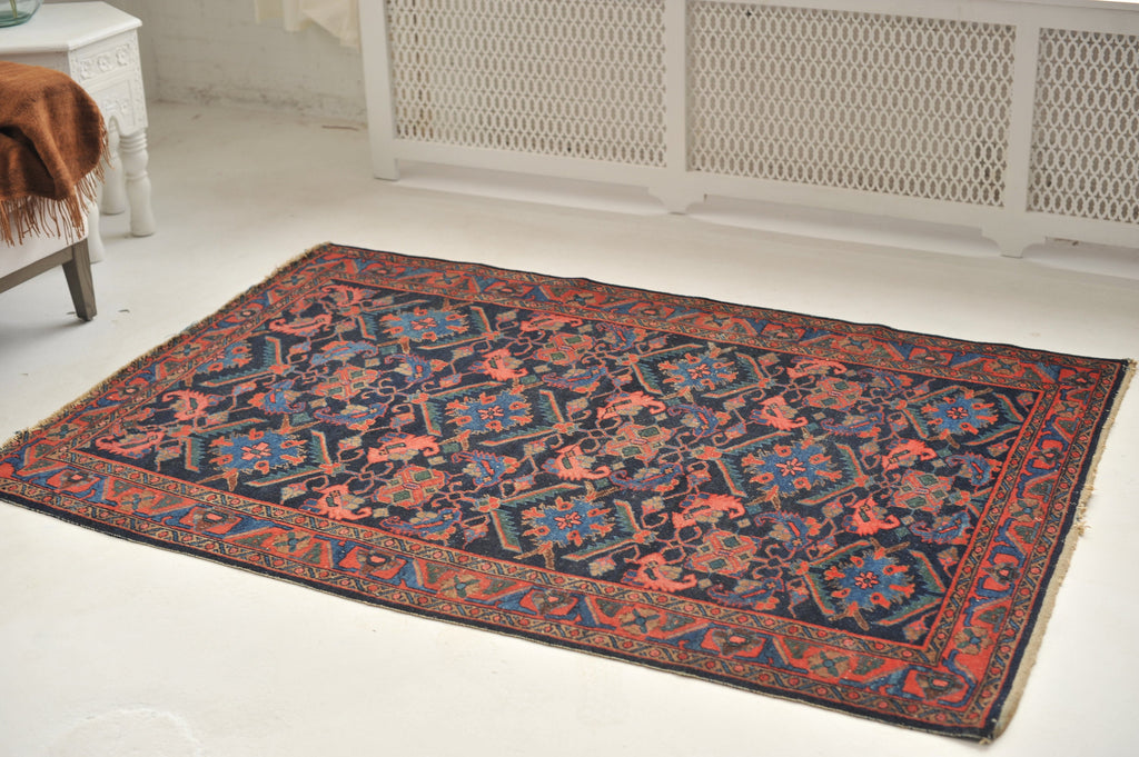 SOLD | ICONIC Water Garden Antique Rug | Infamous Herati / Fish / Water Garden Design with Pinks, Blues, Greens, and Mocha | 4.6 x 6.8