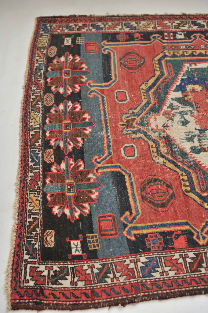 FOLKLORE Antique Rug | Wonderful Landscape Depiction Village Antique Rug | 4.6 x 6.8